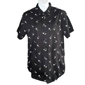 Molokai Surf Co Hawaiian Shirt Palm Tree Print Black Cotton Button Down Size M
